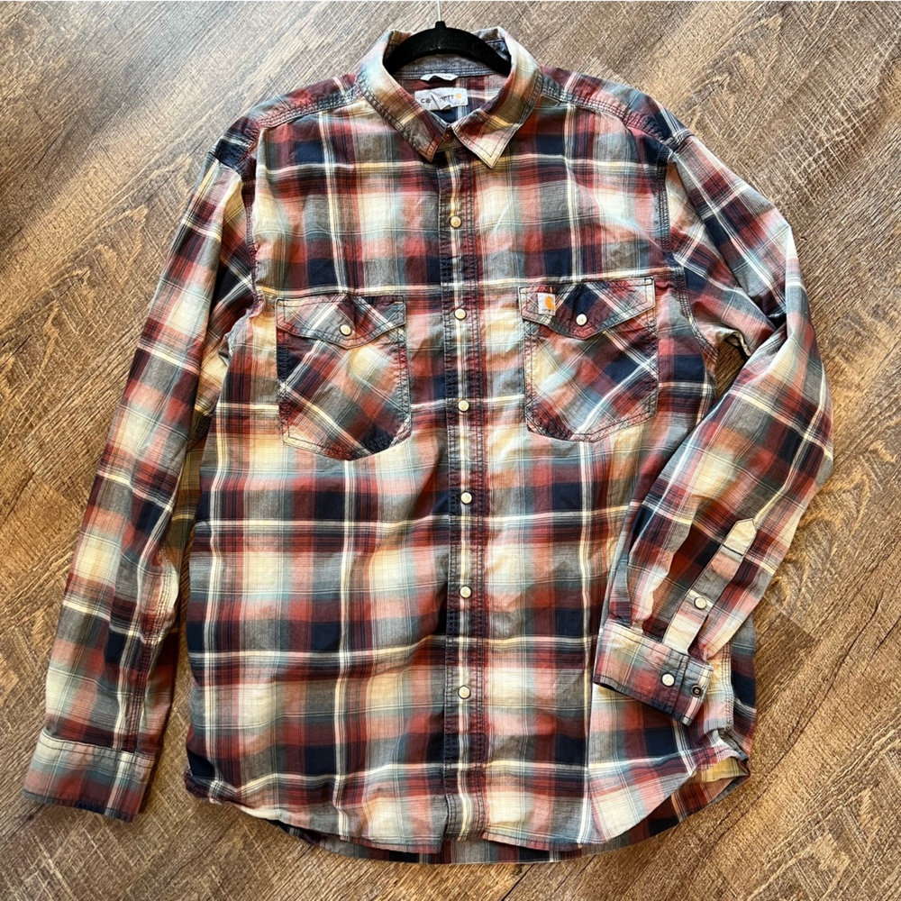 Carhartt Plaid Long Sleeve Shirt. Pearl Snap Buttons. Fall Colors. Large.
